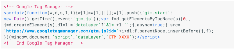  Google Tag Manager code snippet for the