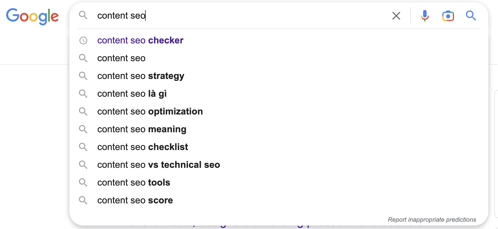 Suggested search results in Google search bar